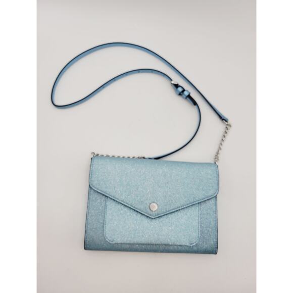 Kate Spade Brand Frosty Sky Tinsel Glitter Fabric Flap Crossbody Blue Purse - Picture 3 of 16